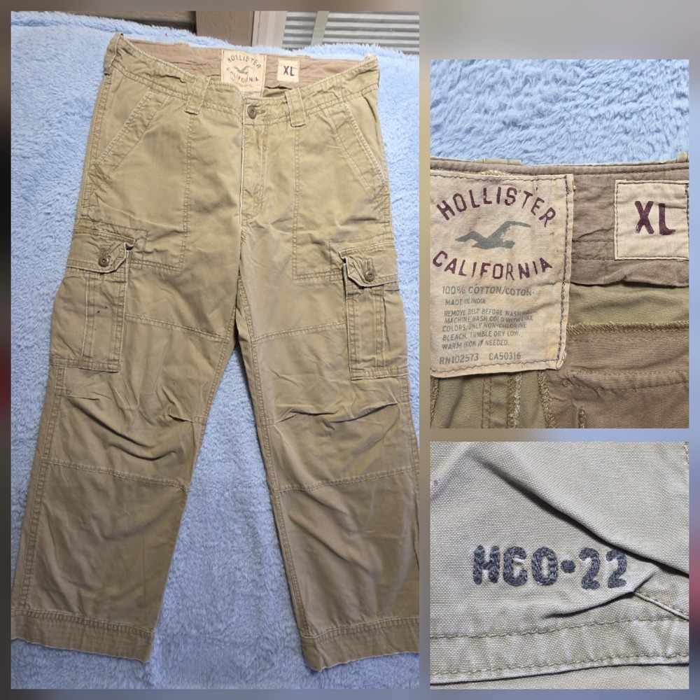 VTG Y2K Hollister California Men's XL 38x32 Khaki Cargo Pants Tan Canvas HCO-22